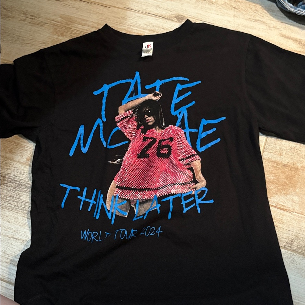Black Graphic Tee with Pink and Blue Design